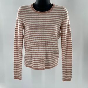 Madewell Womens Striped Ribbed Knit Long Sleeve Crew Neck Sweater XXS Tan White